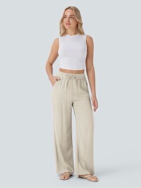 Wide-Leg Drawstring Pants in Cream color XL